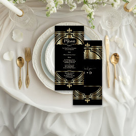 Luxury Guld Black Art Deco Roaring 20:e Bröllop Meny