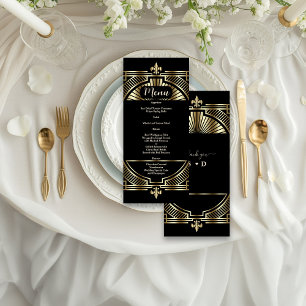 Luxury Guld Black Art Deco Roaring 20:e Bröllop Meny