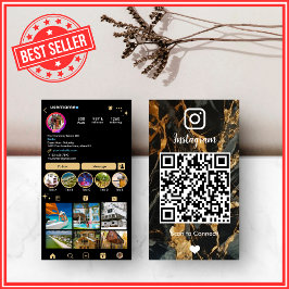 LUXURY Guld & Black Instagram Marble Agate QR Visitkort