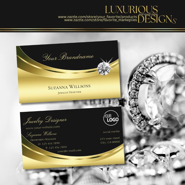 Luxury Guld Black med Logotyp och Gnistra Diamond Visitkort (Skapare uppladdad)