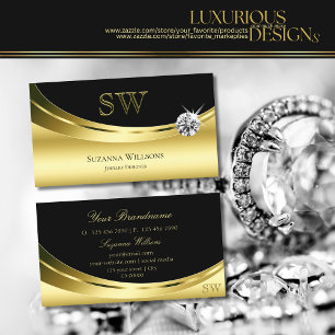Luxury Guld Black med Monogram Sparkling Diamond Visitkort