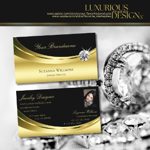 Luxury Guld Black med Photo and Sparkling Diamond Visitkort