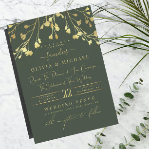 LUXURY GULD BLOMMIGT ABSTRAKT GOLDEN FOIL BRÖLLOP INBJUDNINGAR