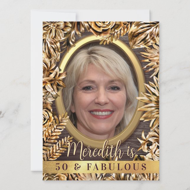 Luxury Guld Blommigt Anpassningsbar Photo 50 och F Inbjudningar (Framsida)