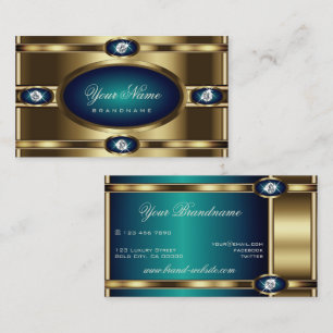 Luxury Guld Blue Teal Gradient Faux Rhinestones Visitkort