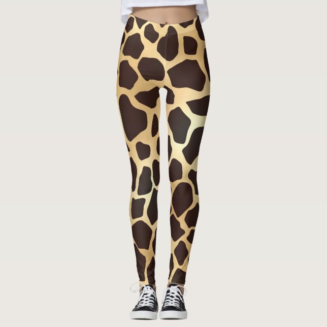 Luxury Guld Brown Giraffe Animal Print Mönster Leggings (Framsida)