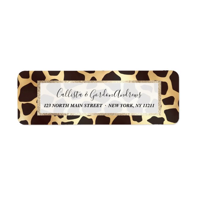 Luxury Guld Brown Giraffe Animal Print Mönster Returadress Etikett (Framsidan)