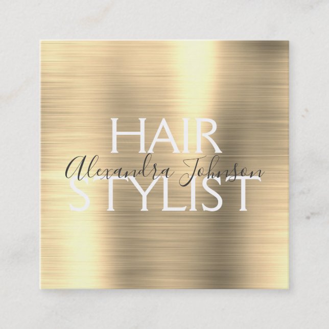 Luxury Guld Brushed Metall Hair Stylist Fyrkantigt Visitkort (Framsida)
