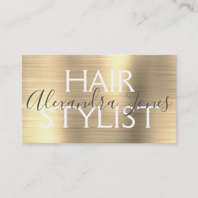 Luxury Guld Brushed Metall Hair Stylist Visitkort (Framsida)