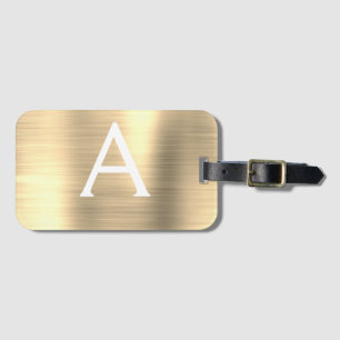 Luxury Guld Brushed Metall Monogram Namn Initial Bagagebricka