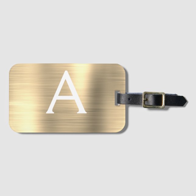 Luxury Guld Brushed Metall Monogram Namn Initial Bagagebricka (Framsida horisontal)