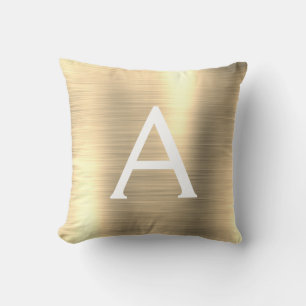 Luxury Guld Brushed Metall Monogram Namn Initial Kudde