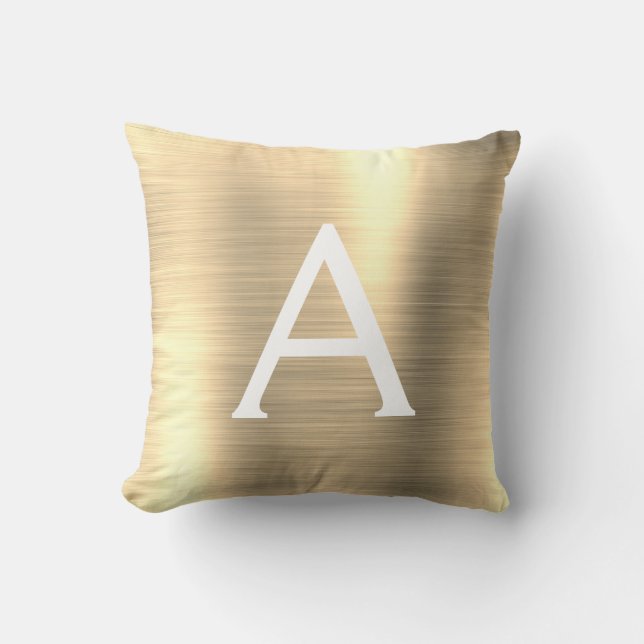Luxury Guld Brushed Metall Monogram Namn Initial Kudde (Framsida)