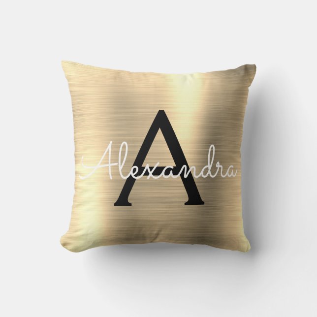 Luxury Guld Brushed Metall Monogram Namn Initial Kudde (Framsida)