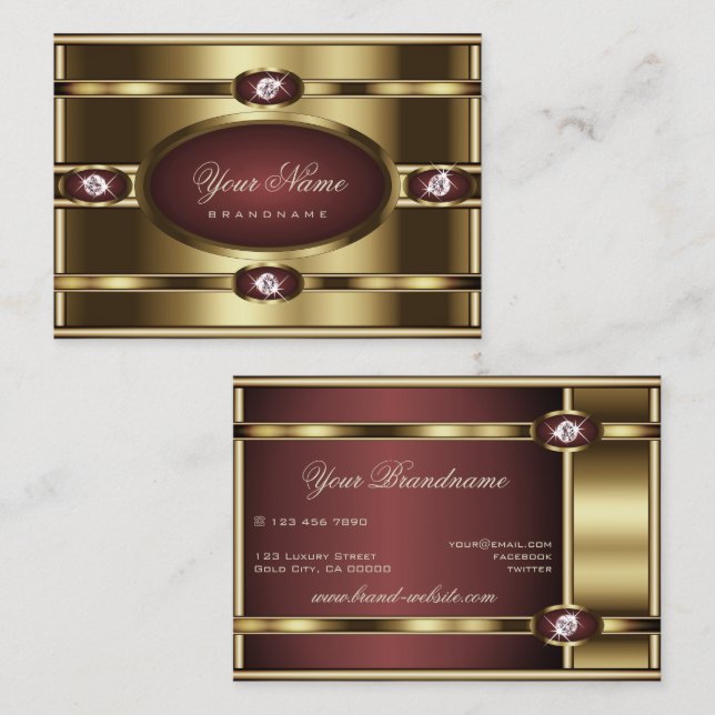 Luxury Guld Burgundy Gradient och Faux Rhinestones Visitkort (Fram/baksida)