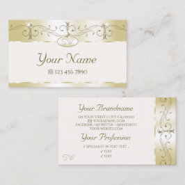 Luxury Guld Cream Ornate Sparkling Jewels Initiale Visitkort
