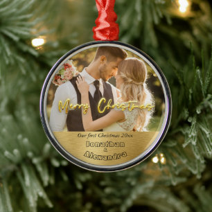 Luxury guld Cute ett foto Första jul Julgransprydnad Metall