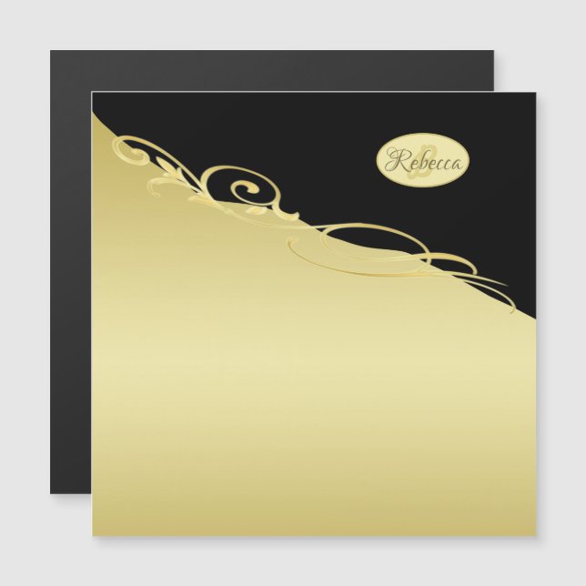 Luxury guld dekorativ på guld & Black, Monogram (Fram/baksida)