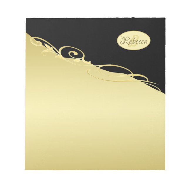 Luxury guld dekorativ på guld & Black, Monogram Anteckningsblock (Framsida)