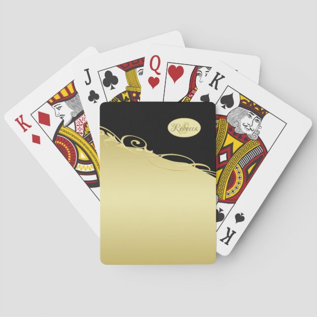 Luxury guld dekorativ på guld & Black, Monogram Casinokort (Baksidan)