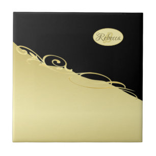 Luxury guld dekorativ på guld & Black, Monogram Kakelplatta