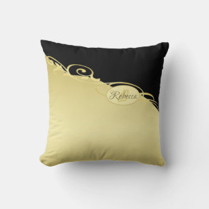 Luxury guld dekorativ på guld & Black, Monogram Kudde