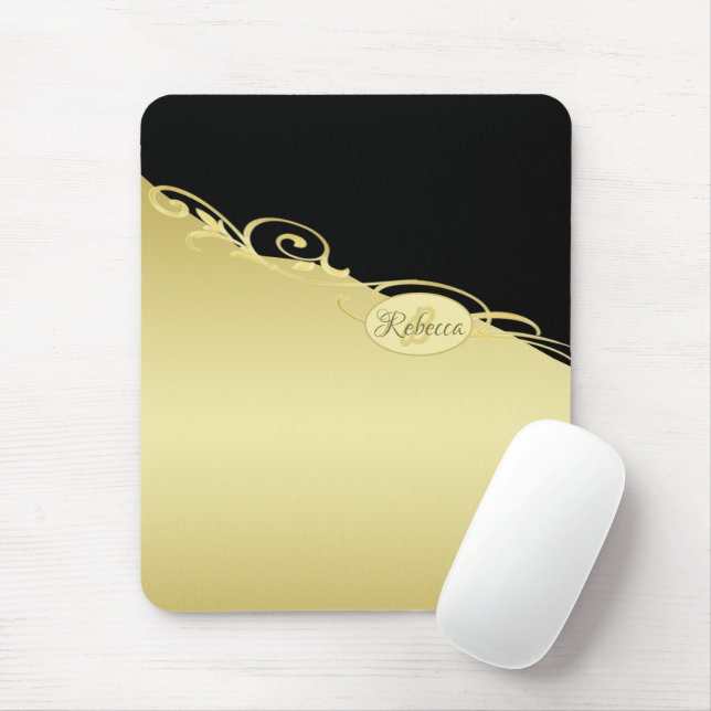 Luxury guld dekorativ på guld & Black, Monogram Musmatta (Med mus)