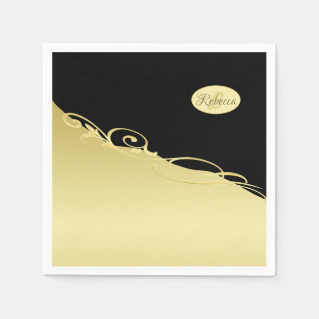 Luxury guld dekorativ på guld & Black, Monogram. Pappersservett (Framsidan)