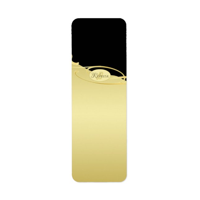 Luxury guld dekorativ på guld & Black, Monogram. Returadress Etikett (Framsidan)
