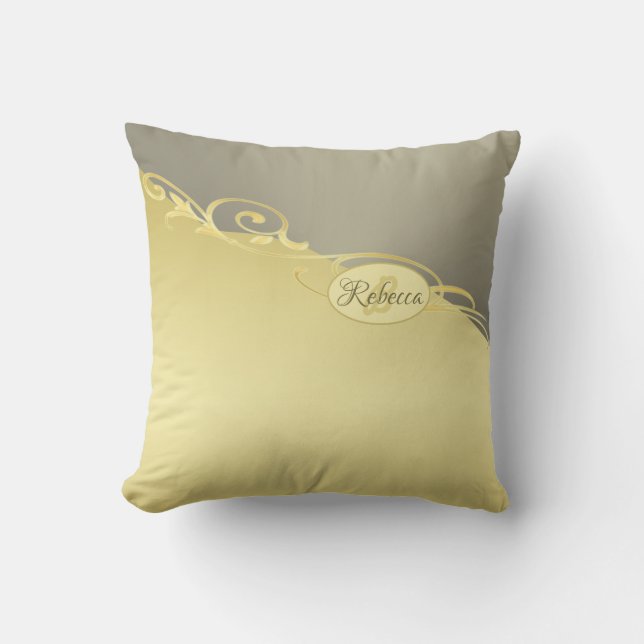 Luxury guld-dekorativ på guld&silver, Monogram Kudde (Framsida)