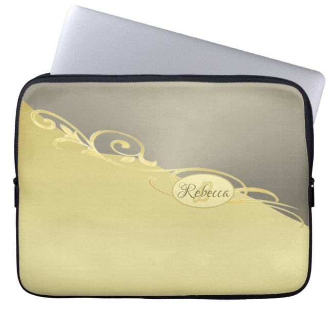 Luxury guld dekorativ på guld & silver, Monogram Laptop Fodral (Framsidan)