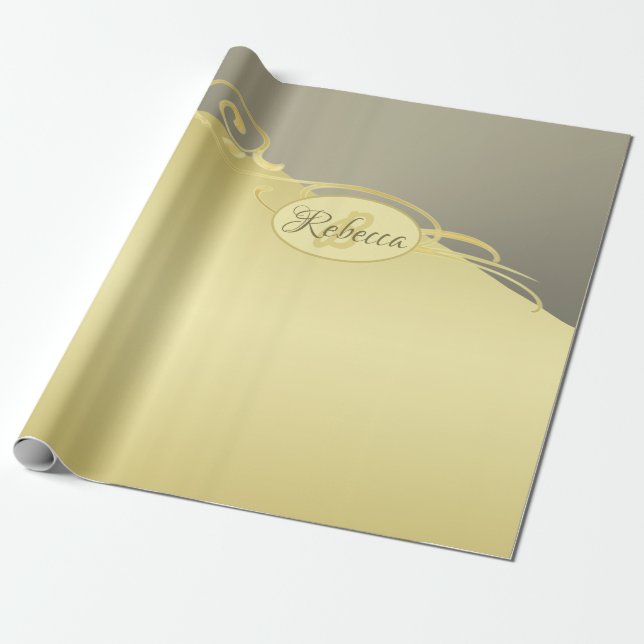 Luxury guld dekorativ på guld & silver, Monogram Presentpapper (Utrullad)