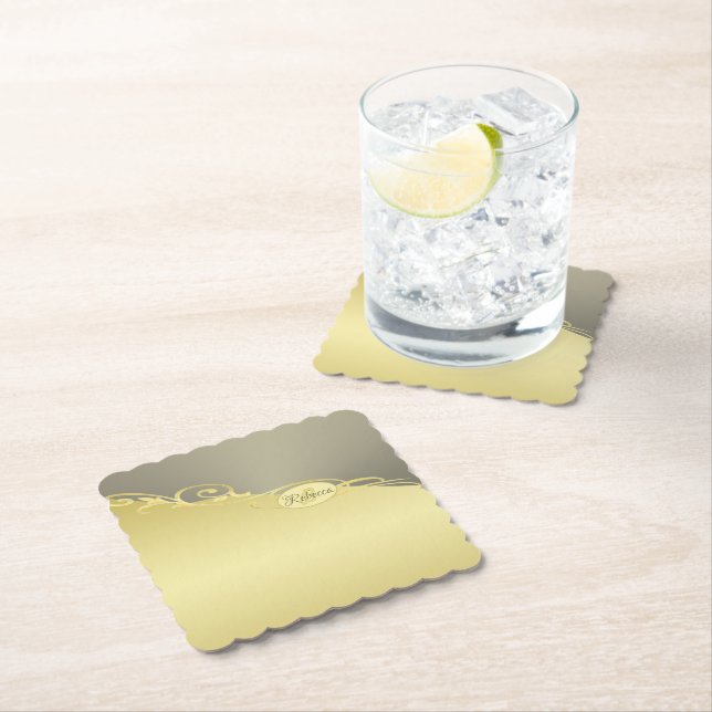 Luxury guld dekorativ på guld & silver, Monogram Underlägg Papper (Insitu)