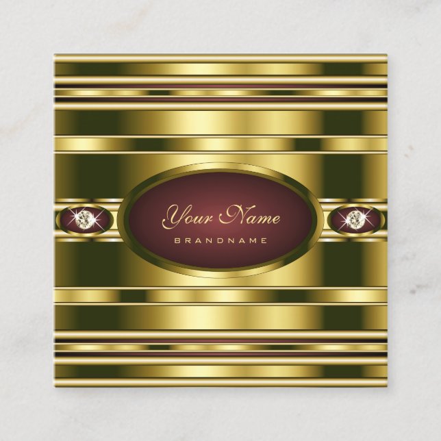 Luxury Guld Effect med Burgundy och Faux Diamonds Fyrkantigt Visitkort (Framsida)