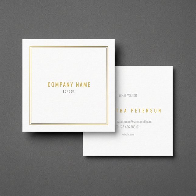 Luxury guld, effekt gräns vit fyrkantigt visitkort (Luxury gold effect border white square business card.)