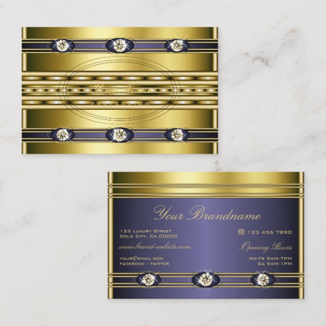 Luxury Guld Färg med Blue och Faux Rhinestones Visitkort (Fram/baksida)