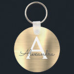 Luxury Guld Faux Stainless Steel Monogram Nyckelring<br><div class="desc">Guld Faux Stainless Steel Metallic Elegant Keychain. Dessa nyckelkedjor kan anpassas så att de omfattar ditt första och första namn. Dessa nyckelringar gör underbar födelsedag,  möhippa eller bachelorette-parti till fördel.</div>