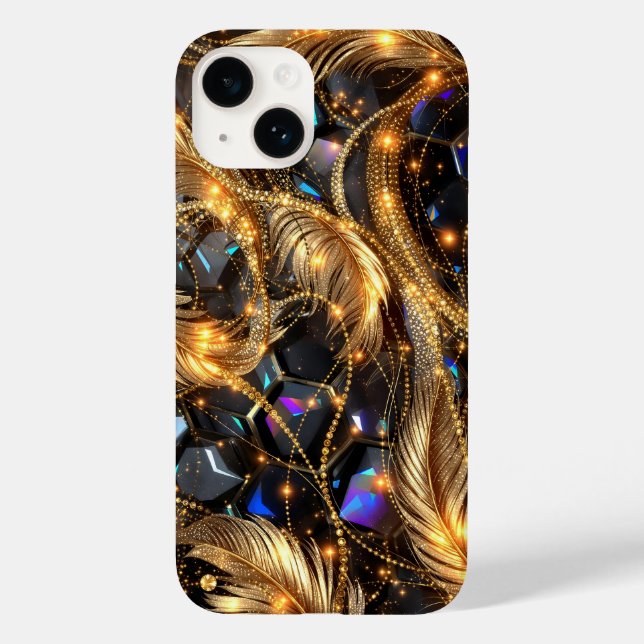 Luxury Guld Feathers och Gemstone Gnistra Mönster (Baksida)