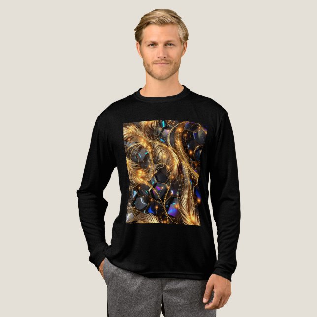 Luxury Guld Feathers och Gemstone Gnistra Mönster T Shirt (Hel framsida)