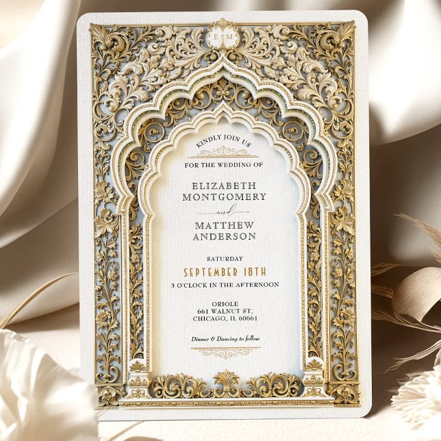 Luxury Guld Filigree Bröllop Ornate Arch Inbjudningar (Skapare uppladdad)