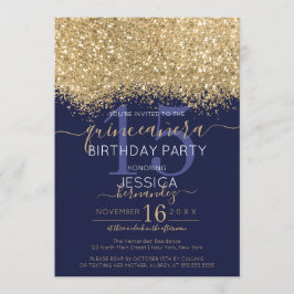 Luxury Guld flottan Glitter Confetti Quinceañera Inbjudningar