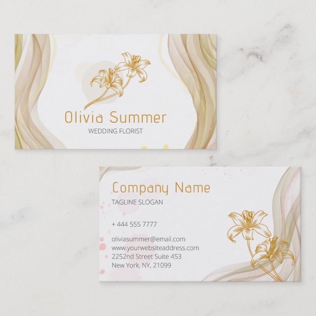 Luxury Guld Flowers Visitkort (Fram/baksida)