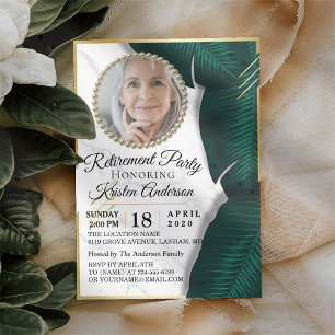 Luxury Guld Foliage Blommigt Photo Pension Party Inbjudningar