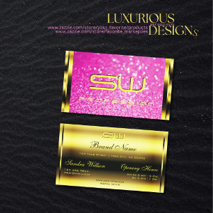 Luxury Guld Girly Rosa Glitter Gnistra Initialer Visitkort