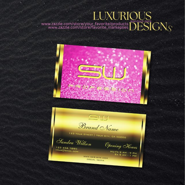 Luxury Guld Girly Rosa Glitter Gnistra Initialer Visitkort (Skapare uppladdad)
