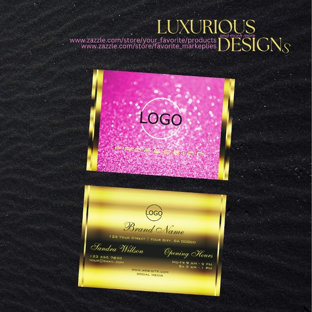 Luxury Guld Girly Rosa Glitter Gnistra Modern Logo Visitkort (Skapare uppladdad)