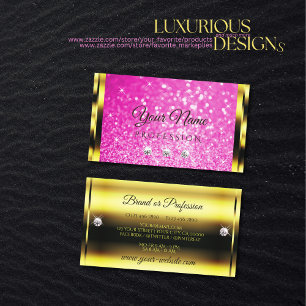 Luxury Guld Girly Rosa Glitter Gnistra Stars Jewel Visitkort