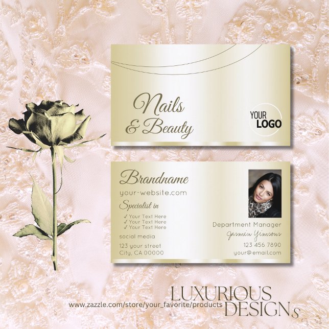 Luxury Guld Glamoral med Logotyp och fotoSnyggt Visitkort (Skapare uppladdad)