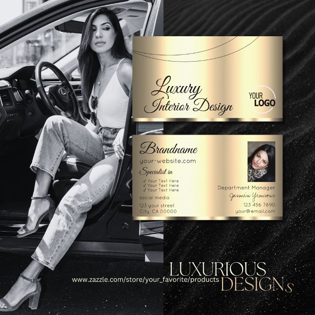 Luxury Guld Glamoral med Logotyp och fotoSnyggt Visitkort (Skapare uppladdad)