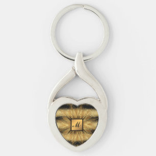 Luxury Guld Glitter Black Monogrammed Gift Twisted Heart Silverfärgad Nyckelring